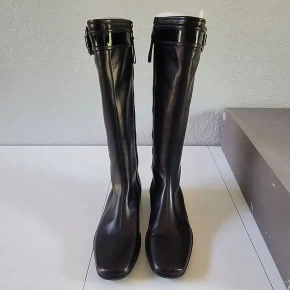 PRADA Tall Black Riding Boots Leather, Nappa Vernice Size 37 3W4567 - Picture 9 of 15